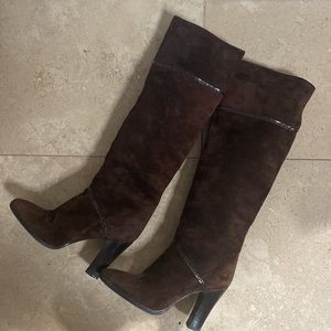 Joan & David Boots Knee High Brown Suede Block Heel 3”